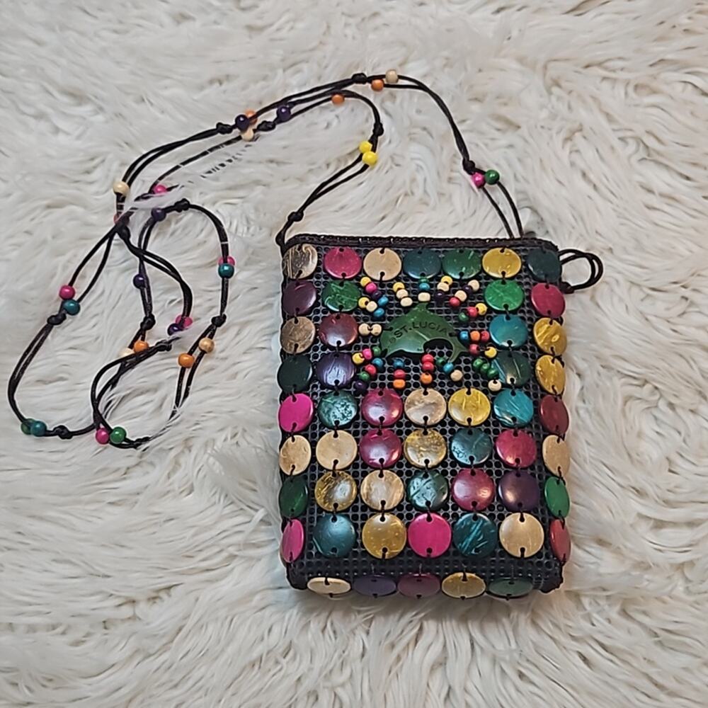 St. Lucia Multicolor Beaded Crossbody Bag - Boho Tribal Small Purse - Festival